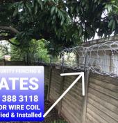 RAZOR COILS & FLAT (has generally been used to describe barbed wire),  JESF Supplies & Installs this type of product which is used as a security measure making it difficult for trespassers to climb over.  Razor Coils has been approved to be used from Resi