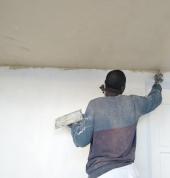 Skimming after installation of hitec ceiling board at Helmut Hertzog house.