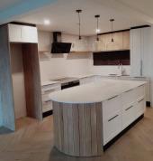 Modern white Kitchen with white quartz countertops