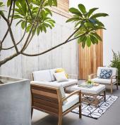Interior court yard protected from the wind at this upmarket beach house in the Western Cape