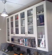 country style duco painted kitchen with Concrete worktops