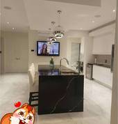 a wonderful finish with downlights and hanging pendant lights