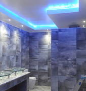new bathroom with led lights and suspended ceiling