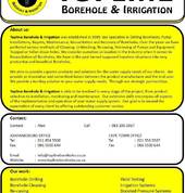 SERVICE IN THE GAUTENG BOREHOLE INDUSTRY  Services we offer include:     • Borehole Drilling     • Borehole Pump Installations     •  Borehole Repairs     • Borehole Maintenance     • Borehole Cleaning     • Borehole Recovery     • Irrigation Systems