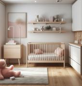 Oak and white baby room