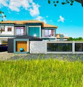 3 Bedroom double storey building plan with open plan kitchen and dining with a secluded lounge for privacy.