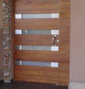 Oak Veneered Entrance door with Glass and Steel