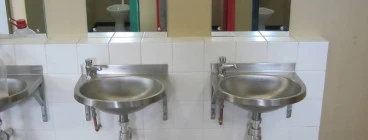 Small room converted into kids bathroom.