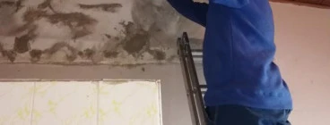 Old geyser removed, now repairing the hole in the pine ceiling