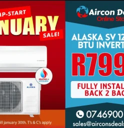 Alaska 12000 Btu Inverter Fully Installed back-to-back Cape Town Central Split System Air Conditioners