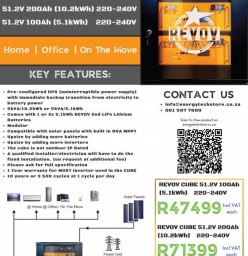 BE ALWAYS ON - REVOV POWER CUBE - 5KW Fixed/Mobile Complete Solar Enabled Battery Backup Systems Rietvalleirand Solar Energy &amp; Battery Back-up