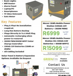 BE ALWAYS ON - MECER POWER STATION - 1KW or 2KW Mobile Plug &amp; Play Solar Enabled Battery Backup Systems Rietvalleirand Solar Energy &amp; Battery Back-up