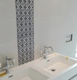 Bathroom Renovation. Installed Push-Plate, Wall hung Toilet System, Bath, Walk-In Shower and He/She basin